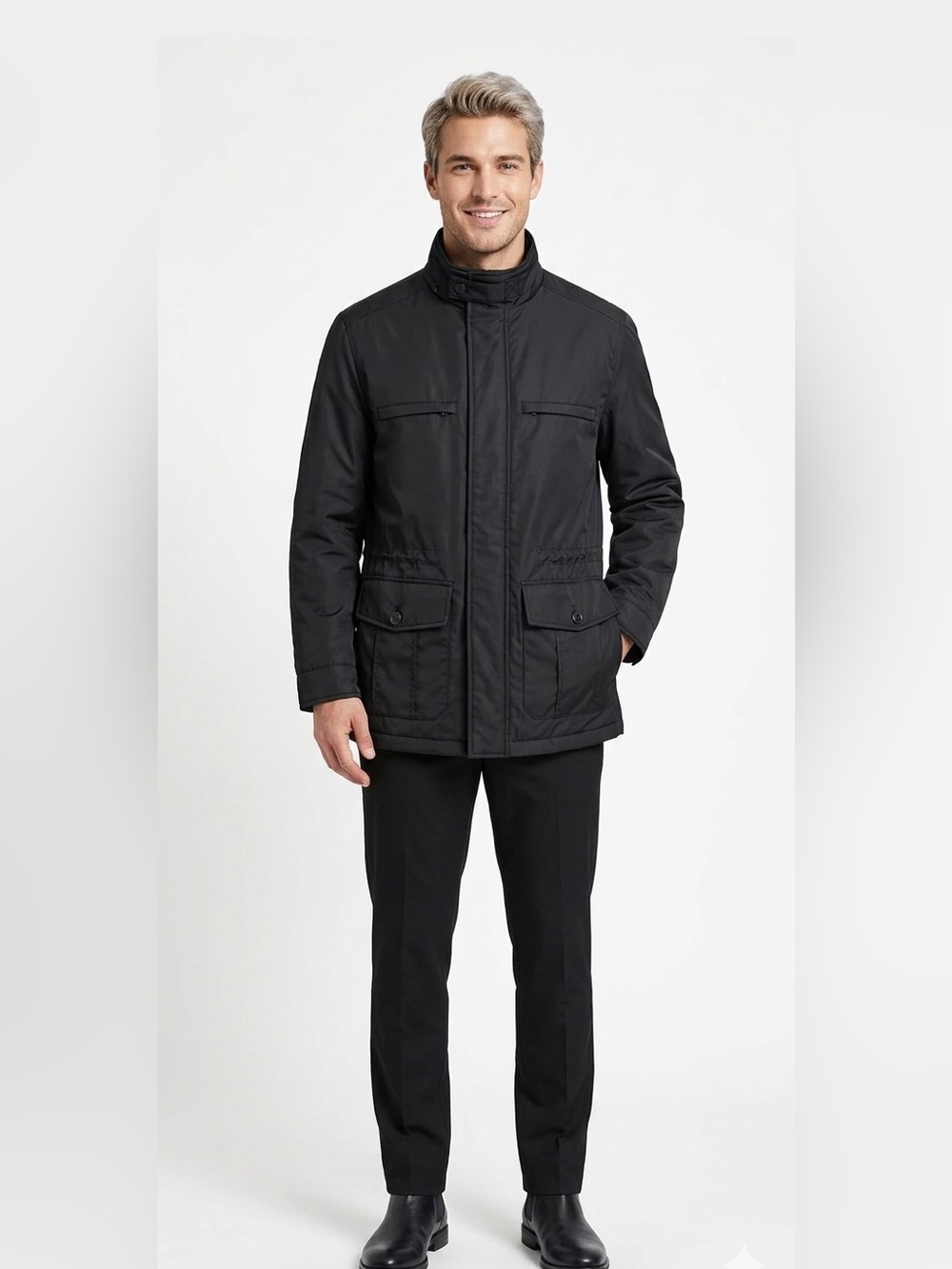 London Fog Military Field Jacket Black Size Medium Mens Coat